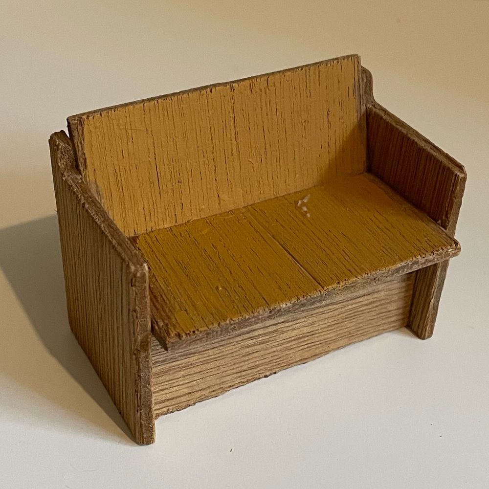 Vintage Antique Wooden Dollhouse couch - Doll Furniture- doll loveseat